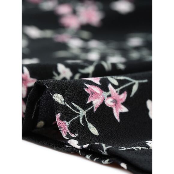 Plus Size Women's Summer Tops Floral Half Placket Short Sleeve Blouses Black - Picture 5 of 6